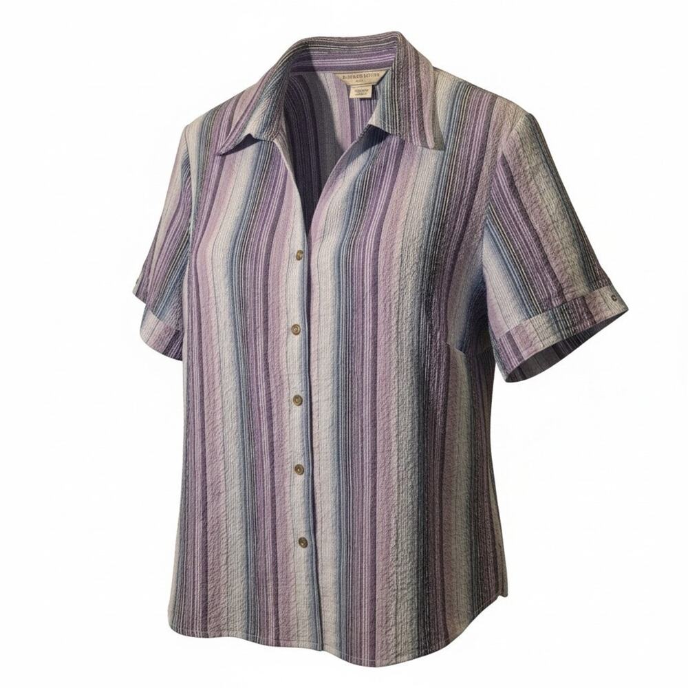 VTG Allison Daley 16P Seersucker Button Up Shirt Blue Purple Striped Blouse 80's
